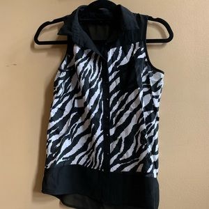 Sleeveless button down zebra print